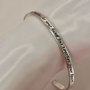Silver tone inspirational bangle bracelet